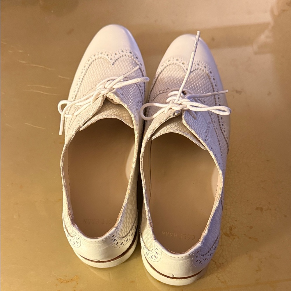 Cole Haan White Woven Leather Wingtip Oxfords - Picture 3 of 5
